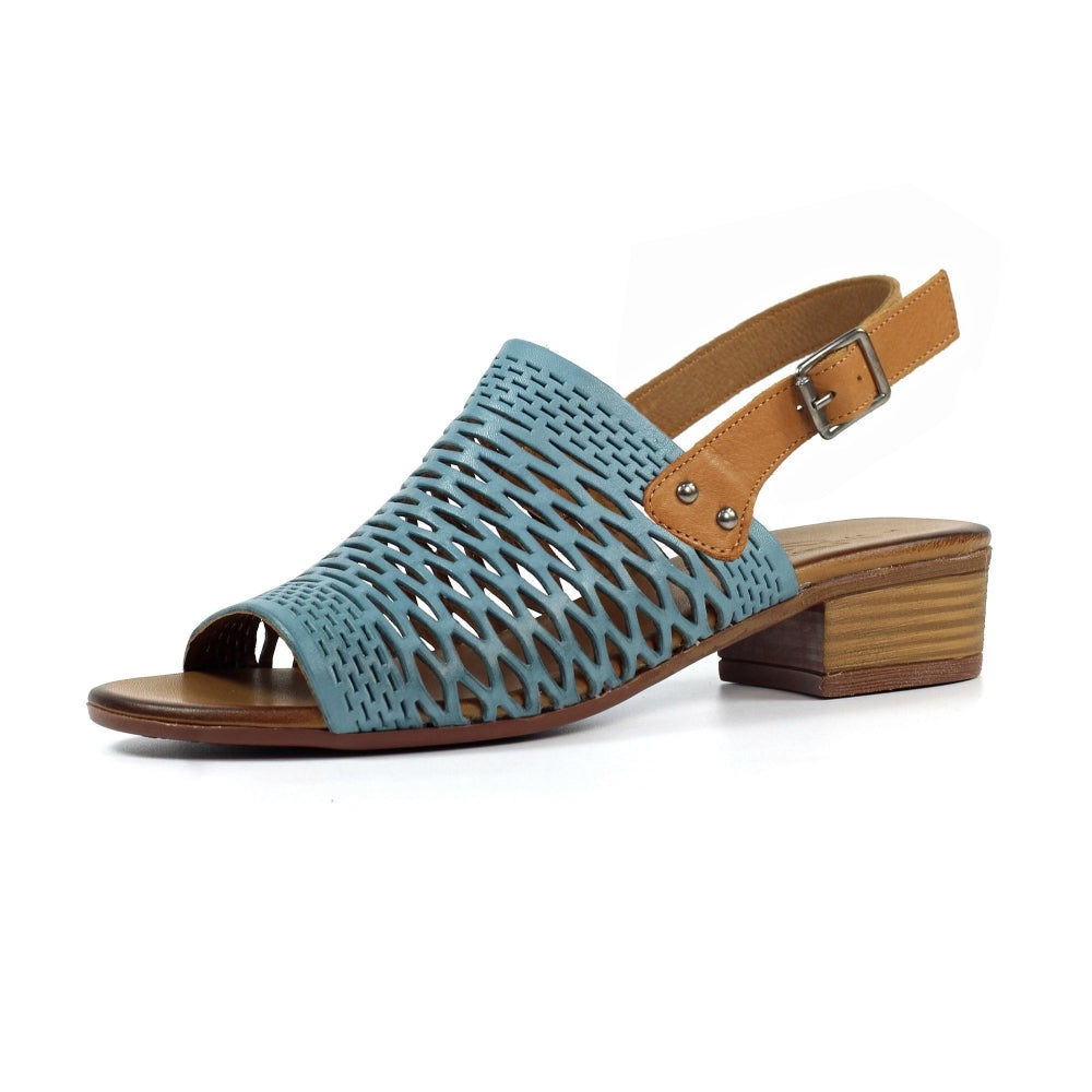 Lunar Jessica Women's Leather Block Heel Slingback Sandal Blue
