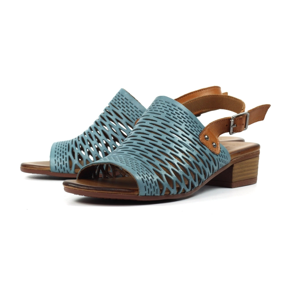 Lunar Jessica Women's Leather Block Heel Slingback Sandal Blue