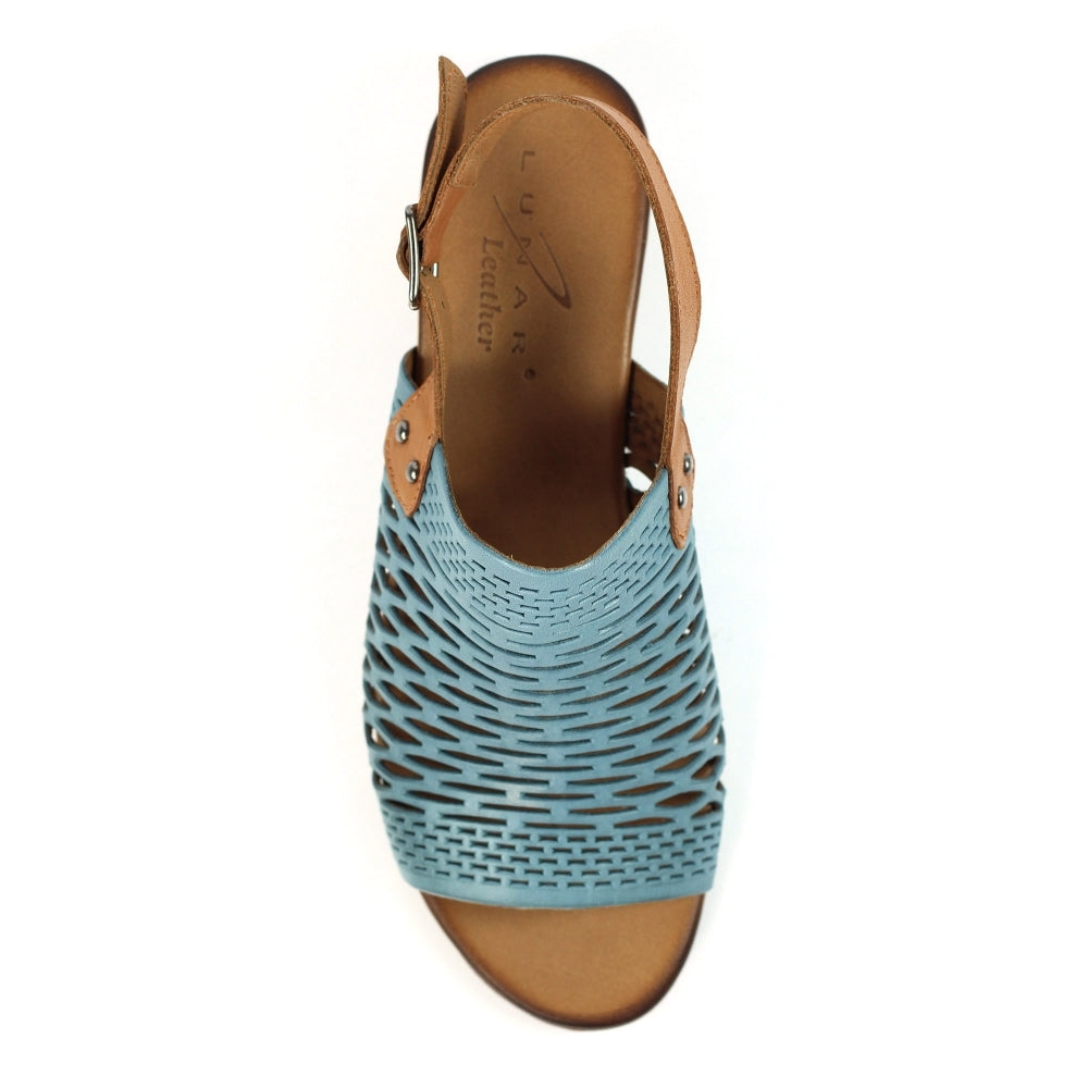 Lunar Jessica Women's Leather Block Heel Slingback Sandal Blue