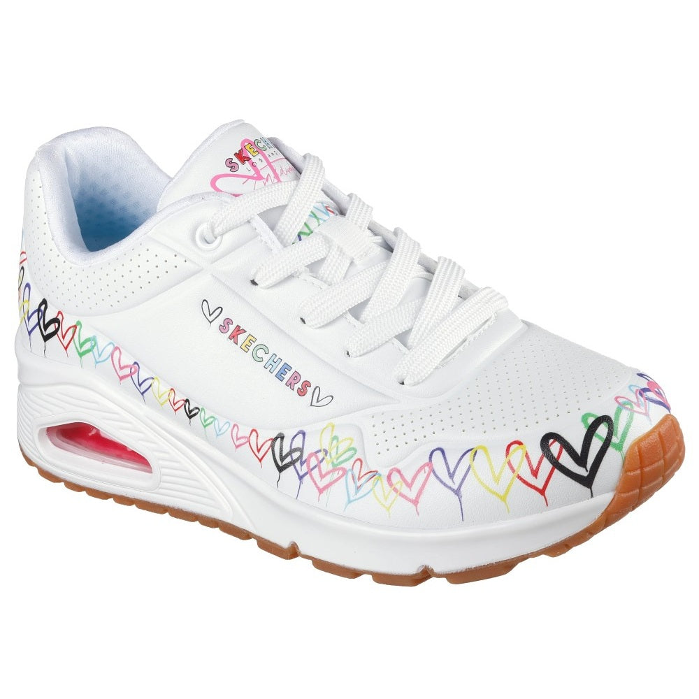 Skechers Uno Love All Around Women's Lace Up Heart Design Trainer White/Multi