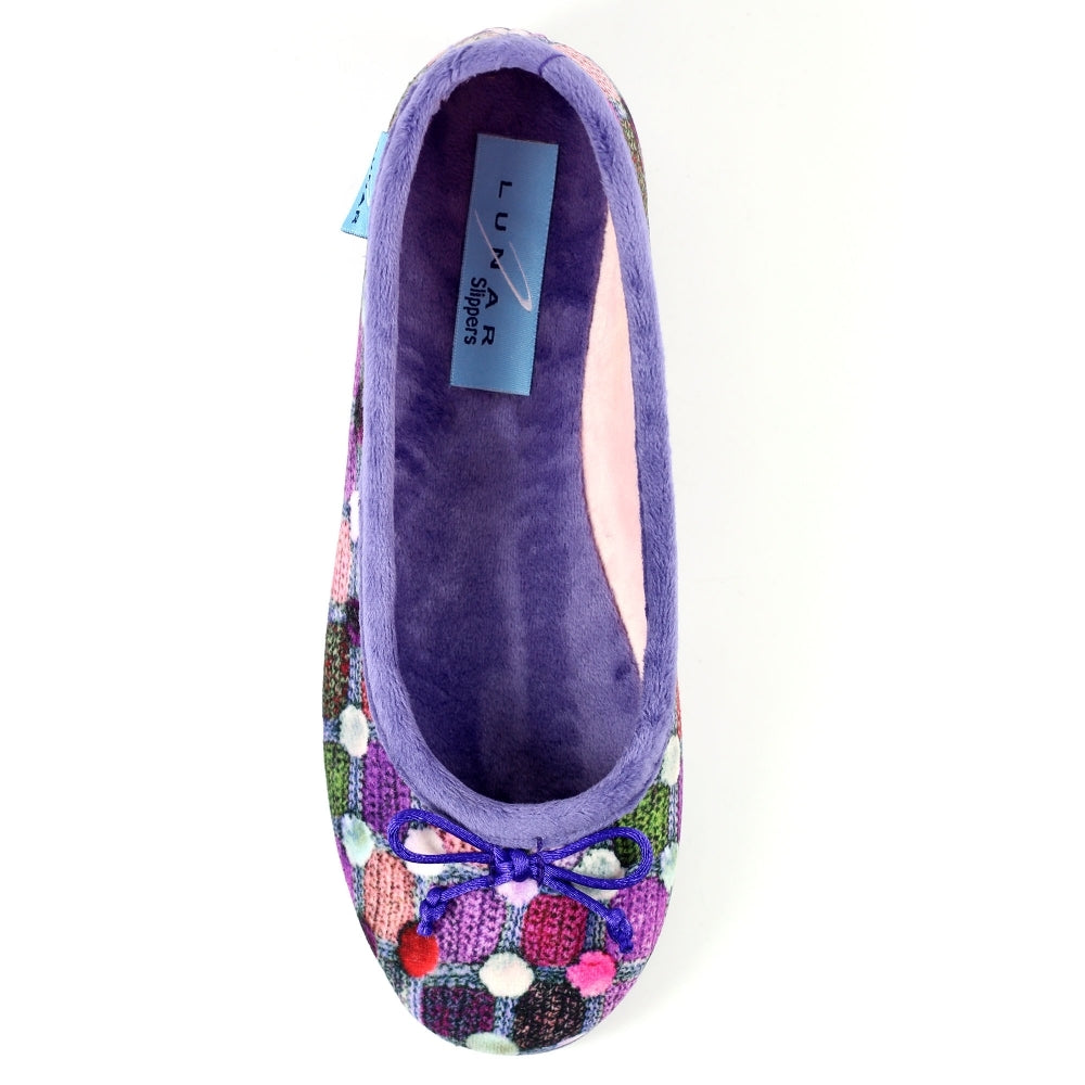 Lunar Magic Women's Full Slipper Pom Pom Effect Purple