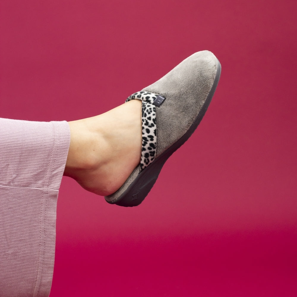 Lunar Michelle Women's Washable Slip On Wedge Slipper Grey Ocelot