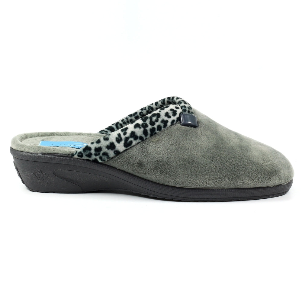 Lunar Michelle Women's Washable Slip On Wedge Slipper Grey Ocelot
