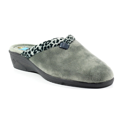 Lunar Michelle Women's Washable Slip On Wedge Slipper Grey Ocelot