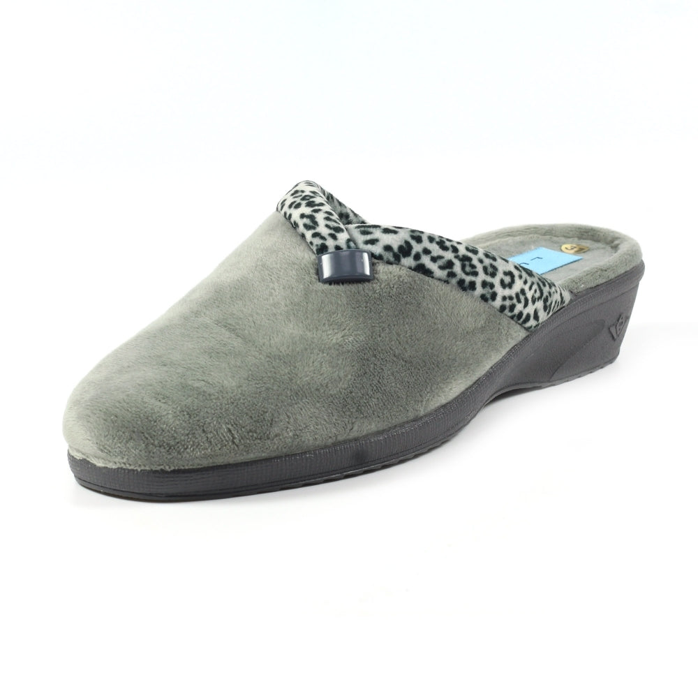 Lunar Michelle Women's Washable Slip On Wedge Slipper Grey Ocelot
