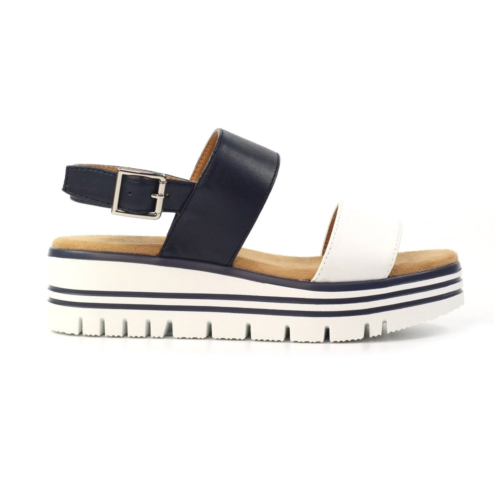 Lunar Missy Women's Chunky Sole Slingback Double Strap Open Toe Sandal Navy/White