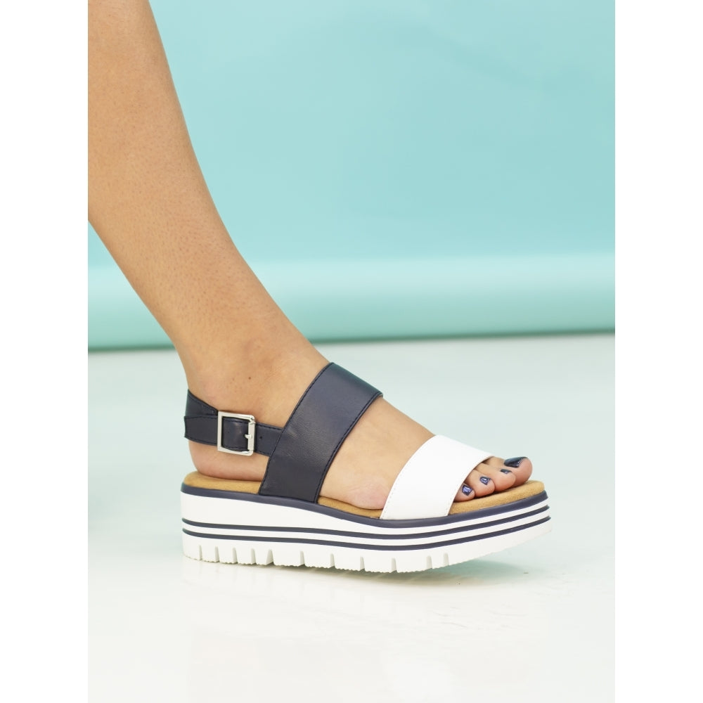 Lunar Missy Women's Chunky Sole Slingback Double Strap Open Toe Sandal Navy/White