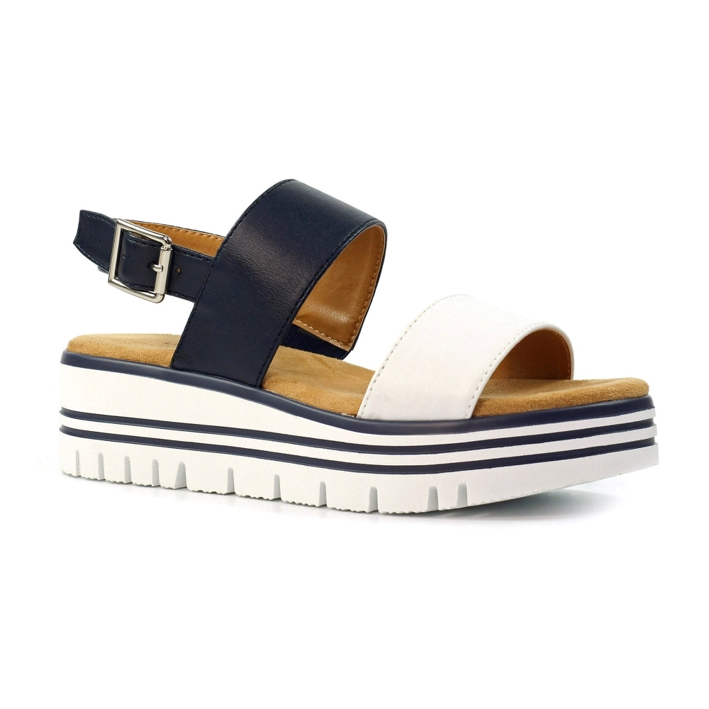 Lunar Missy Women's Chunky Sole Slingback Double Strap Open Toe Sandal Navy/White
