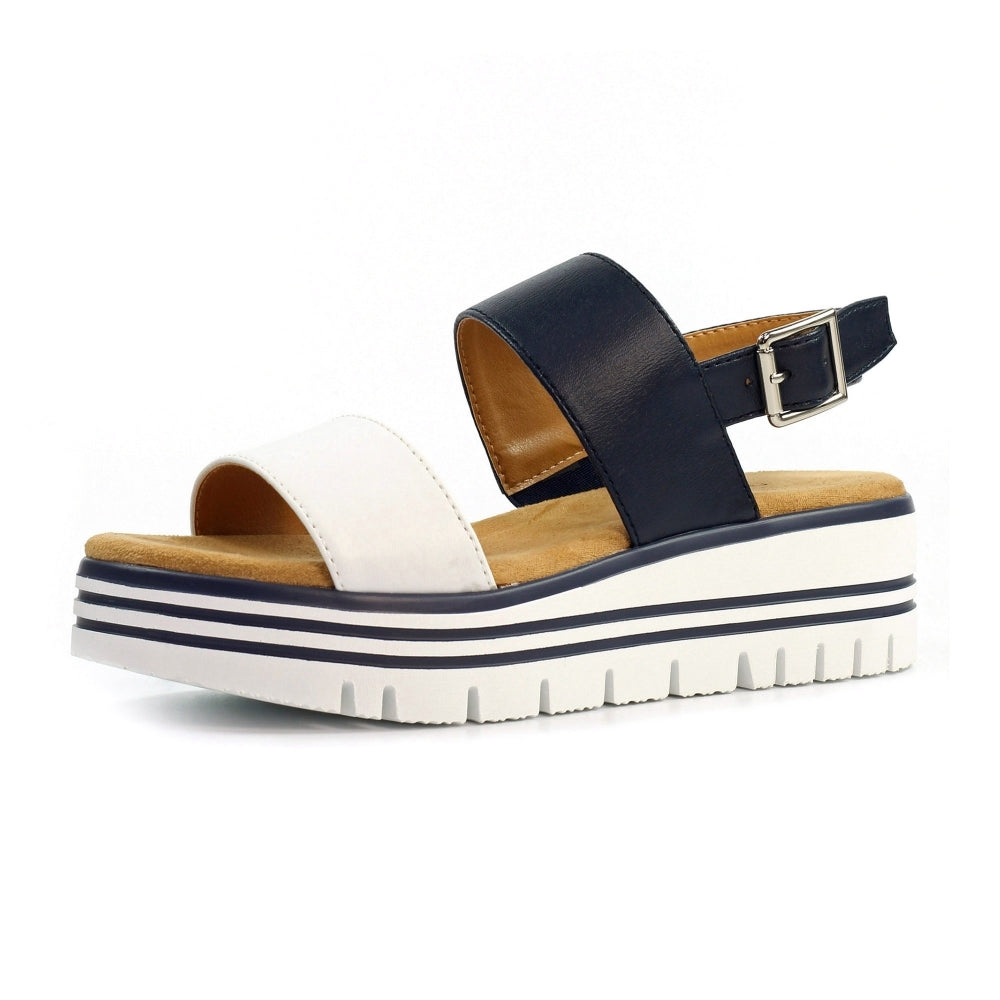 Lunar Missy Women's Chunky Sole Slingback Double Strap Open Toe Sandal Navy/White