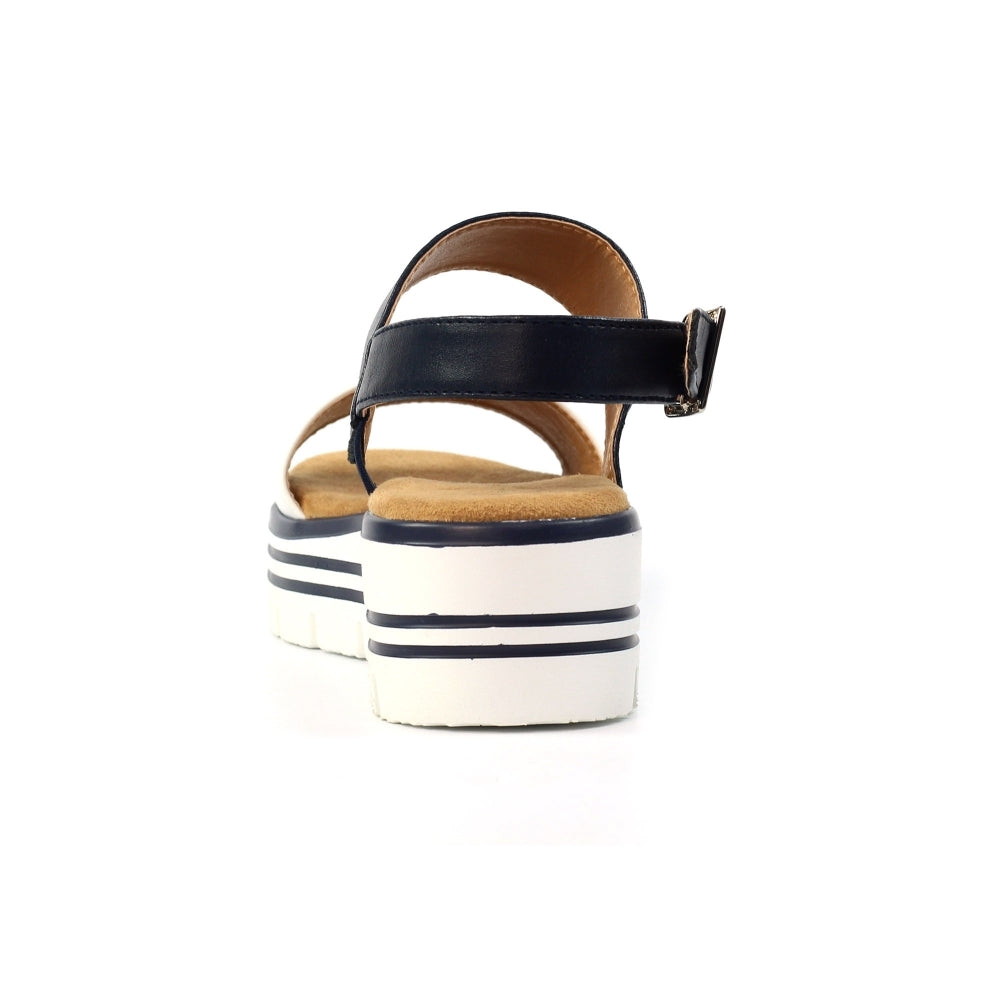 Lunar Missy Women's Chunky Sole Slingback Double Strap Open Toe Sandal Navy/White