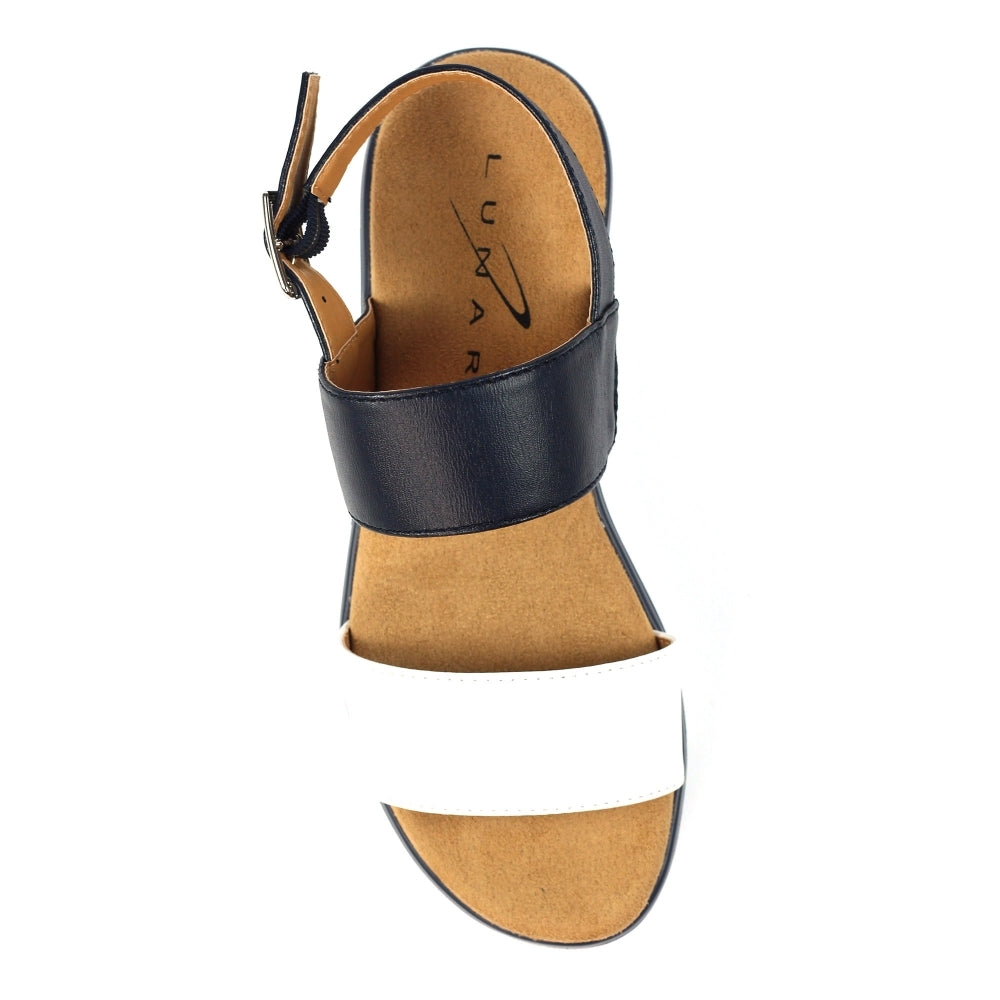 Lunar Missy Women's Chunky Sole Slingback Double Strap Open Toe Sandal Navy/White