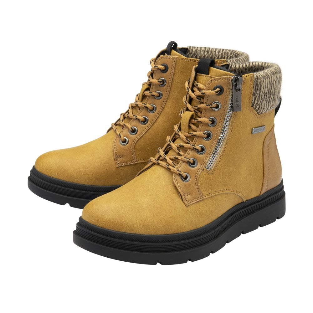 Lotus Saundra Women's Lace Up / Zip Up Ankle Boot Mustard