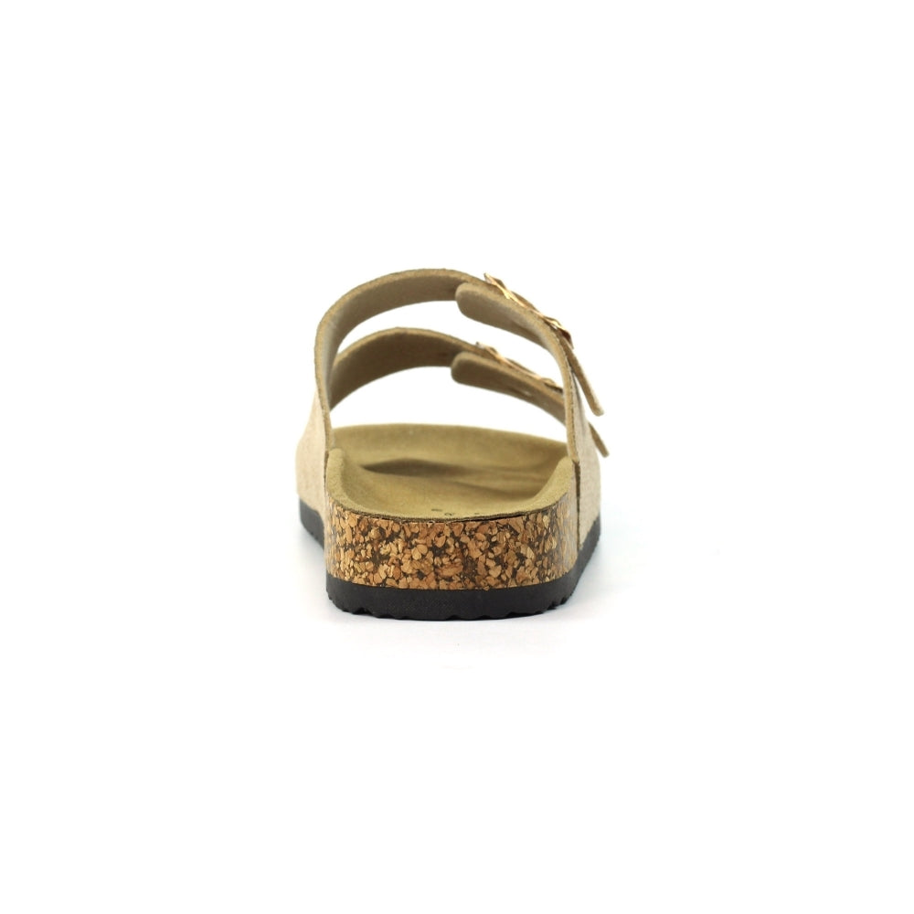 Lunar Mykonos Women's Snakeskin Print Twin Buckle Sandal Gold
