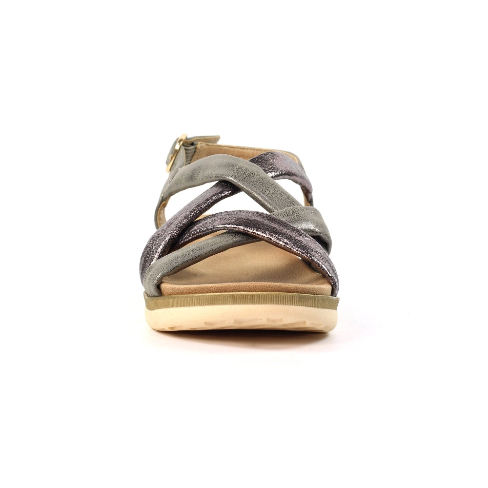 Lunar Roma Women's Cross Over Straps Adjustable Slingback Sandal Pewter