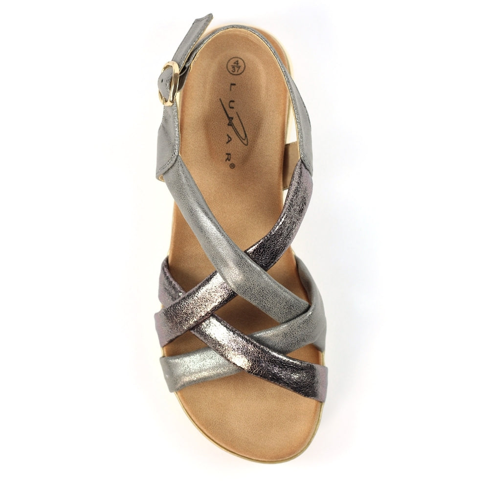 Lunar Roma Women's Cross Over Straps Adjustable Slingback Sandal Pewter