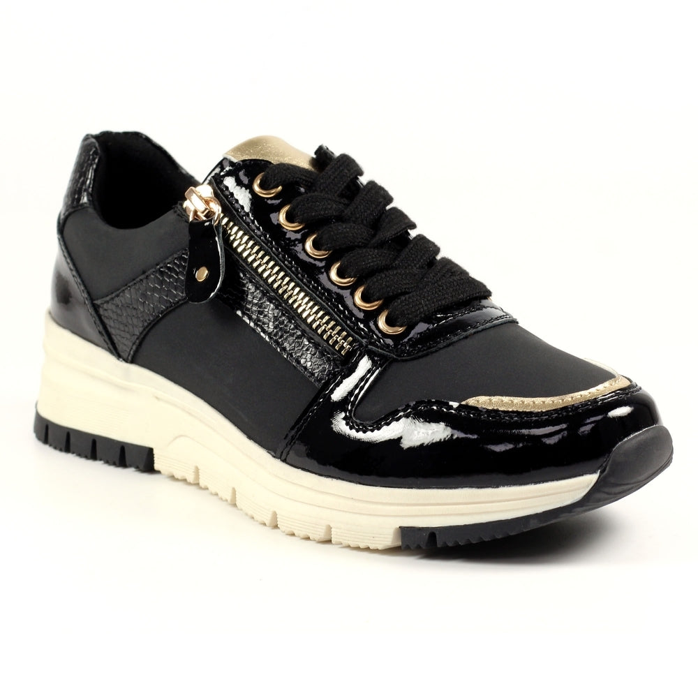 Lunar Sammy Women's Lace & Zip Up Panelled Wedge Trainer Black