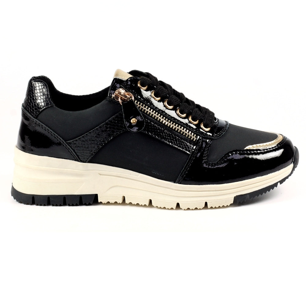 Lunar Sammy Women's Lace & Zip Up Panelled Wedge Trainer Black
