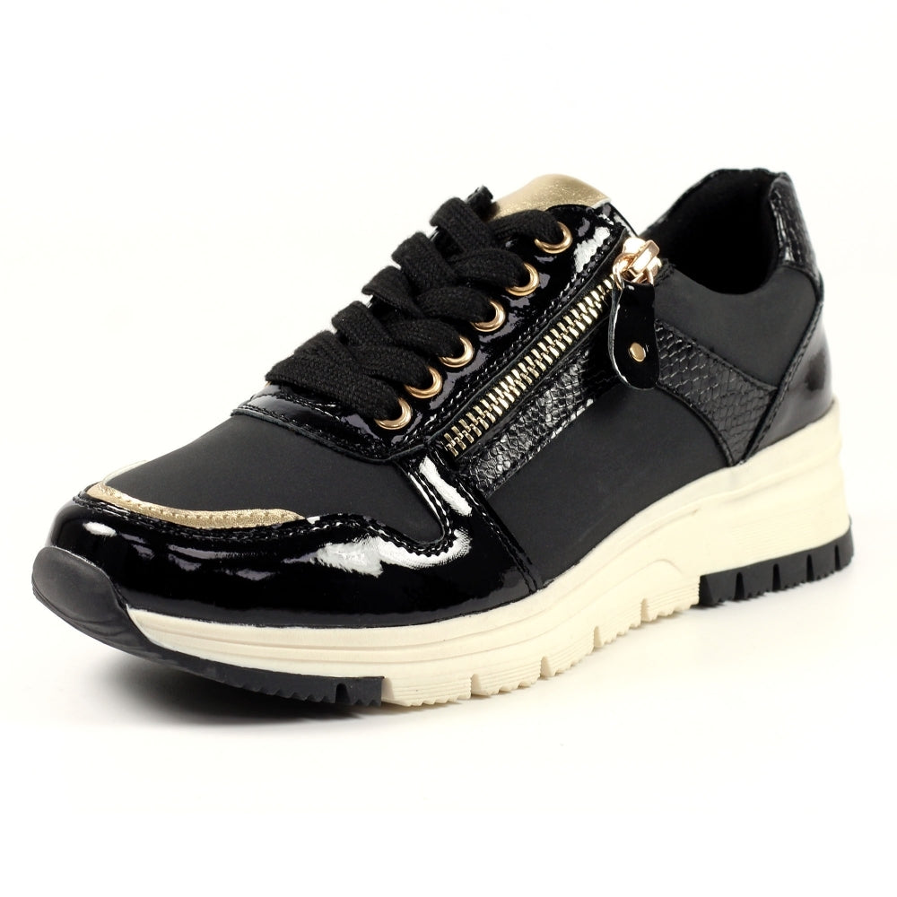Lunar Sammy Women's Lace & Zip Up Panelled Wedge Trainer Black