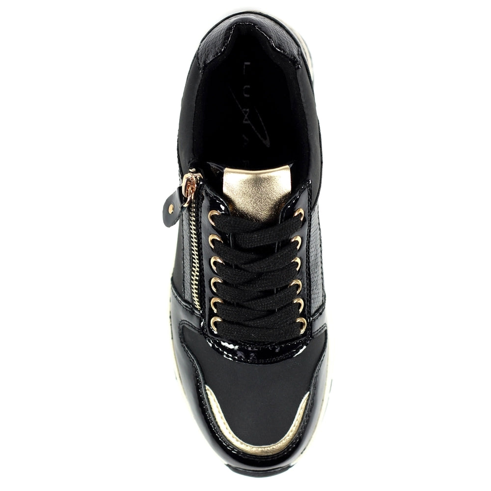 Lunar Sammy Women's Lace & Zip Up Panelled Wedge Trainer Black