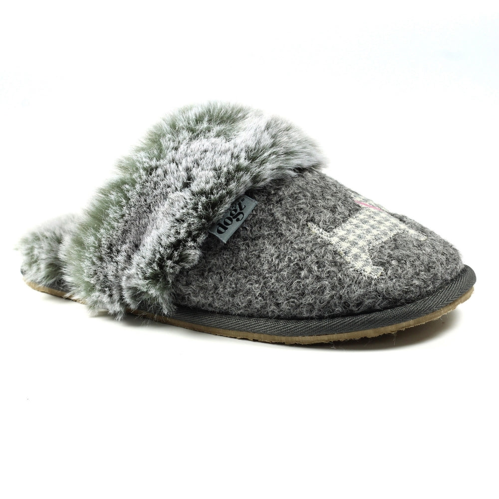 Lazy Dogz Scottie III Women's Fur Mule Slipper Grey