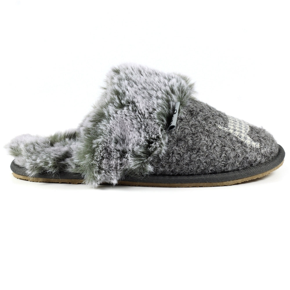 Lazy Dogz Scottie III Women's Fur Mule Slipper Grey