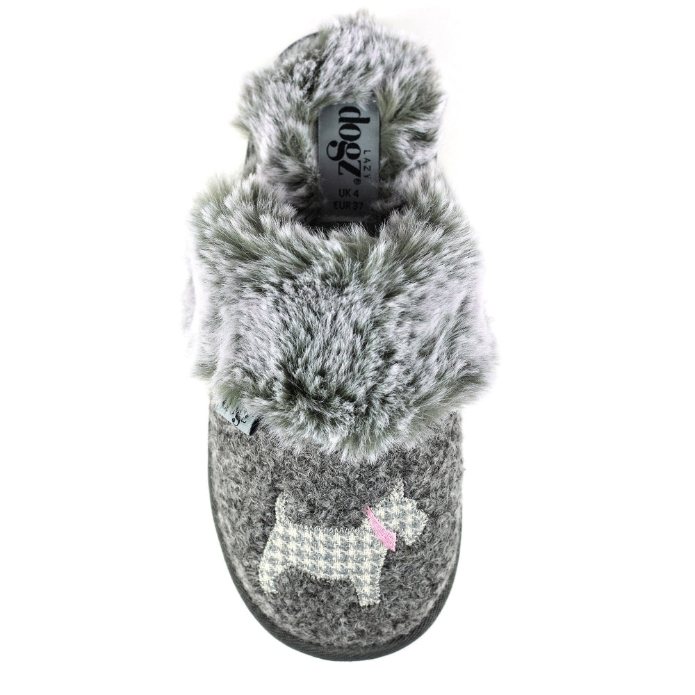Lazy Dogz Scottie III Women's Fur Mule Slipper Grey