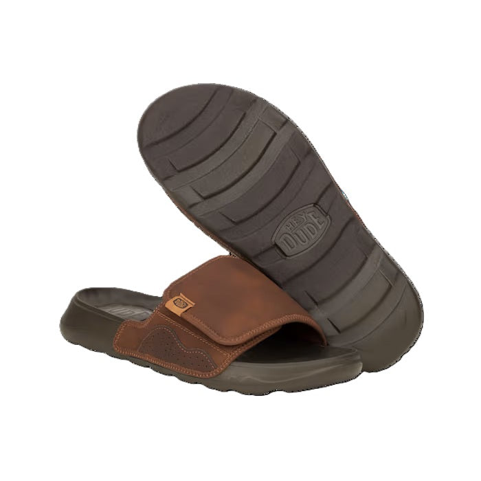 Hey Dude Shore Slide Classic Men's Lightweight Adjustable Strap Slider Downtown Brown