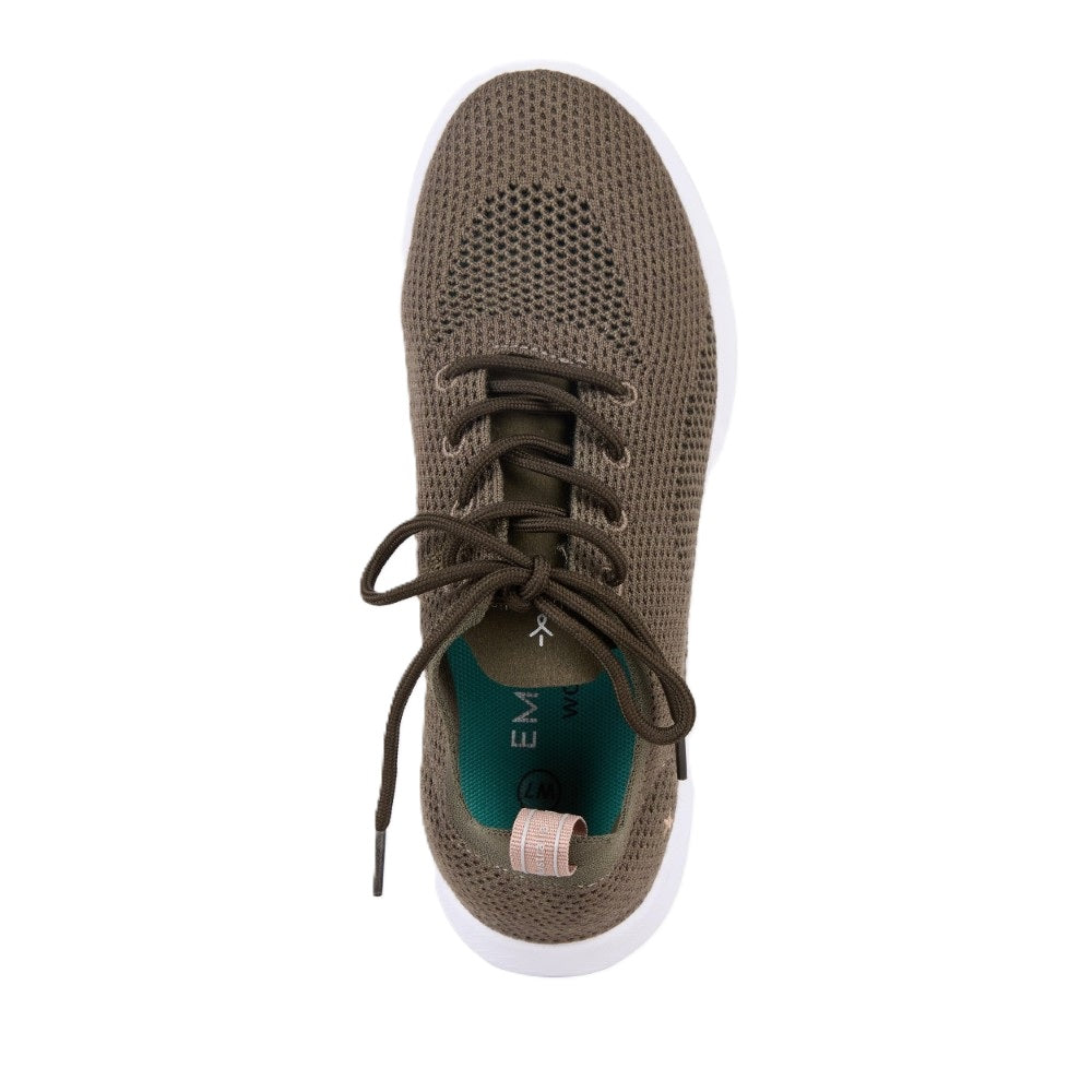 Emu Springbrook Women's Machine Washable Wool Blend Mesh Lightweight Lace Up Sneaker Dark Olive