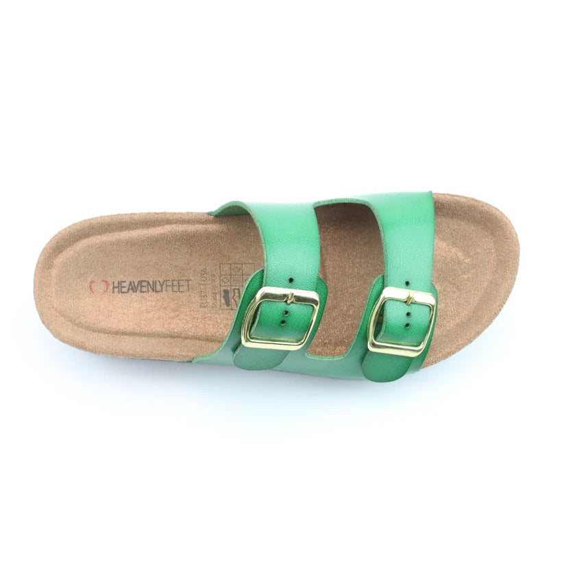 Heavenly Feet Harmony Women's Lightweight Twin Buckle Slip On Mule Slider Fern