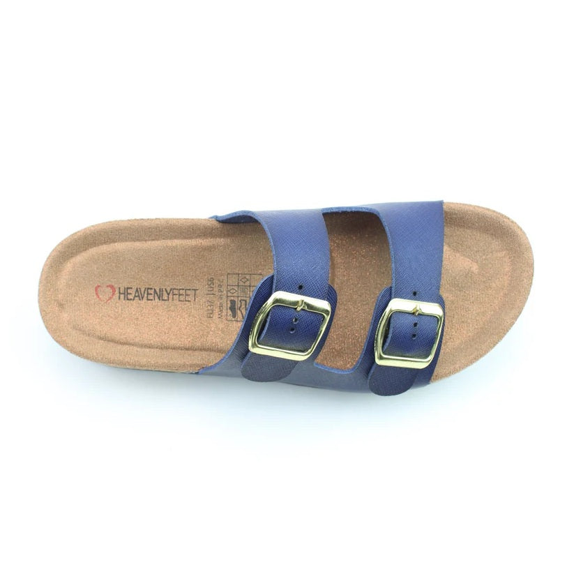 Heavenly Feet Harmony Women's Lightweight Twin Buckle Slip On Mule Slider Navy