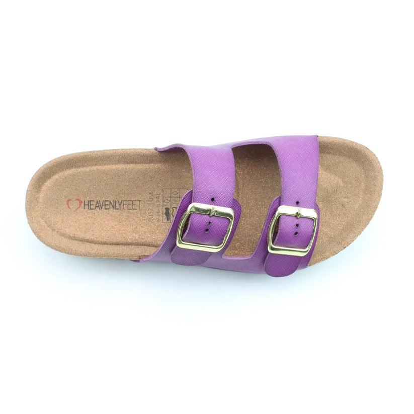 Heavenly Feet Harmony Women's Lightweight Twin Buckle Slip On Mule Slider Purple