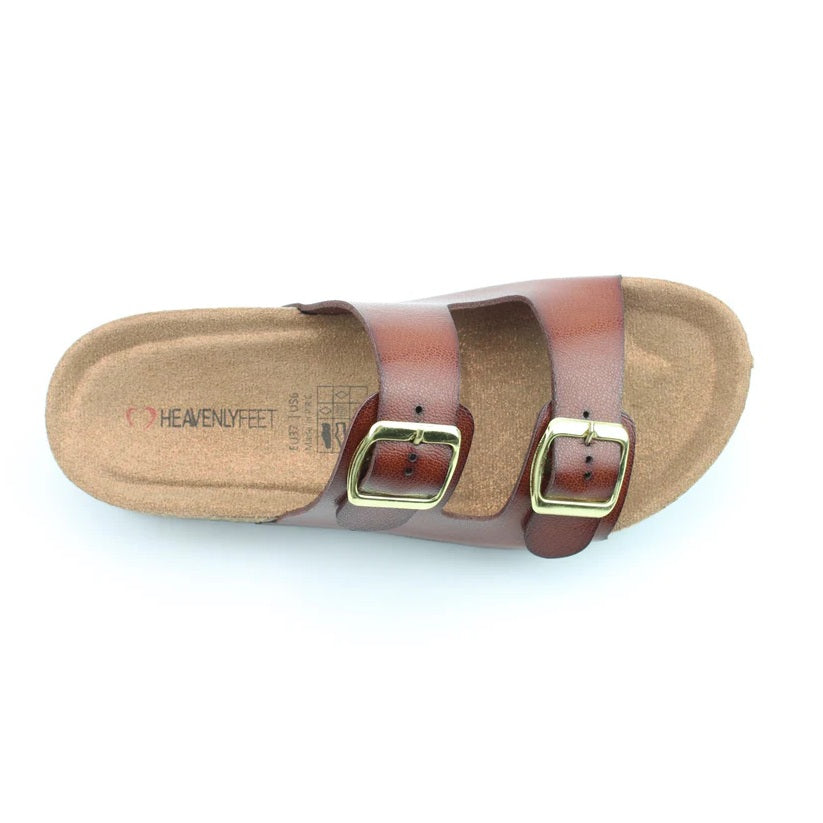 Heavenly Feet Harmony Women's Lightweight Twin Buckle Slip On Mule Slider Redwood