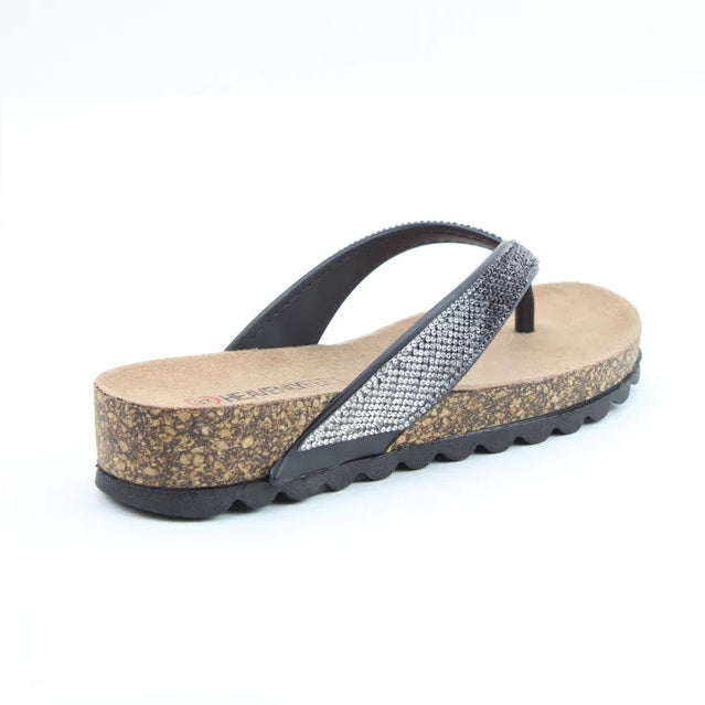 Heavenly Feet Bridget Women's Diamante Flip Flop Black