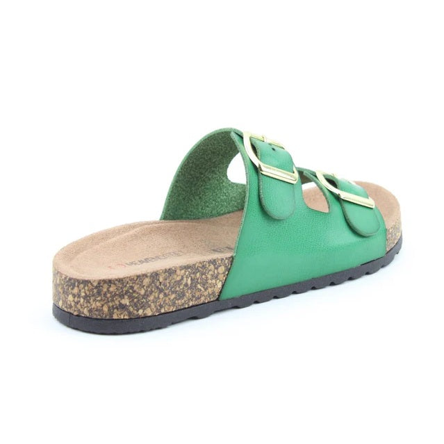 Heavenly Feet Harmony Women's Lightweight Twin Buckle Slip On Mule Slider Fern