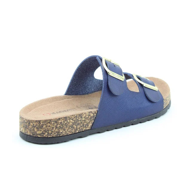 Heavenly Feet Harmony Women's Lightweight Twin Buckle Slip On Mule Slider Navy