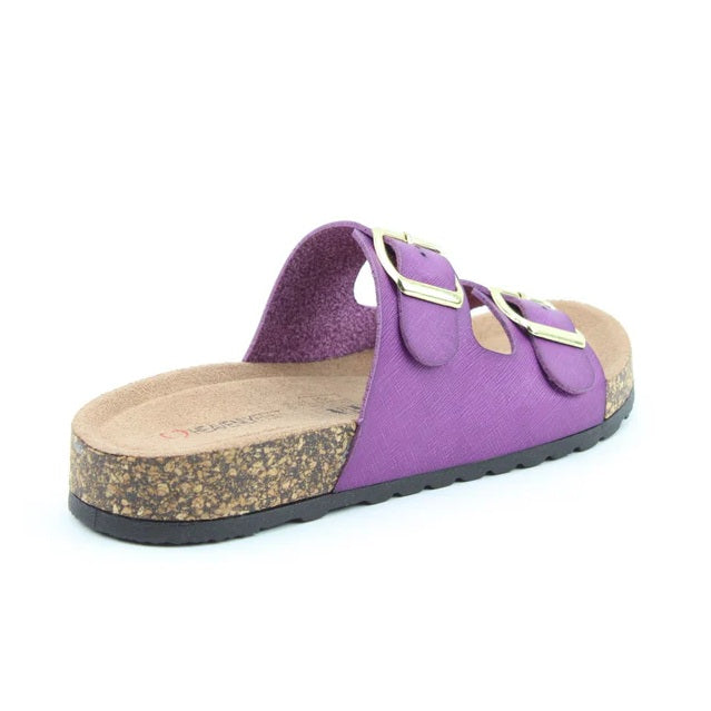 Heavenly Feet Harmony Women's Lightweight Twin Buckle Slip On Mule Slider Purple