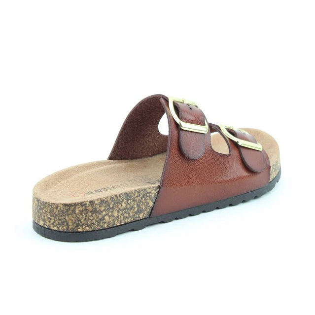 Heavenly Feet Harmony Women's Lightweight Twin Buckle Slip On Mule Slider Redwood