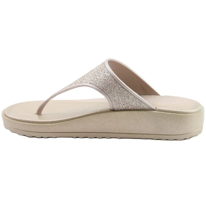 Heavenly Feet Camara Ladies Wedged Toe Post Gold