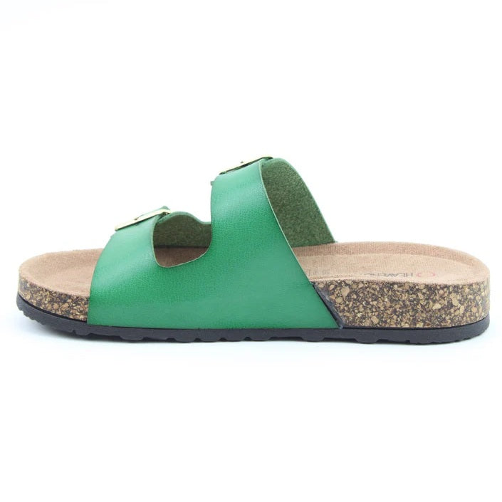 Heavenly Feet Harmony Women's Lightweight Twin Buckle Slip On Mule Slider Fern