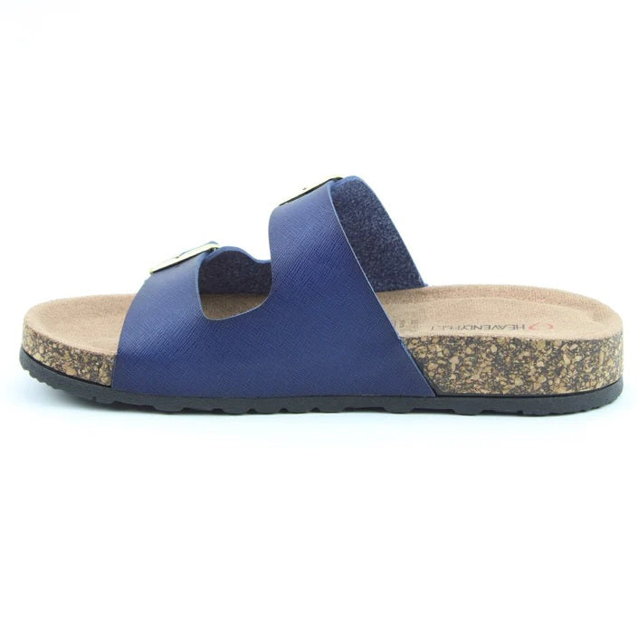 Heavenly Feet Harmony Women's Lightweight Twin Buckle Slip On Mule Slider Navy
