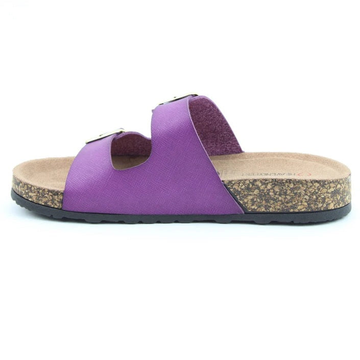 Heavenly Feet Harmony Women's Lightweight Twin Buckle Slip On Mule Slider Purple