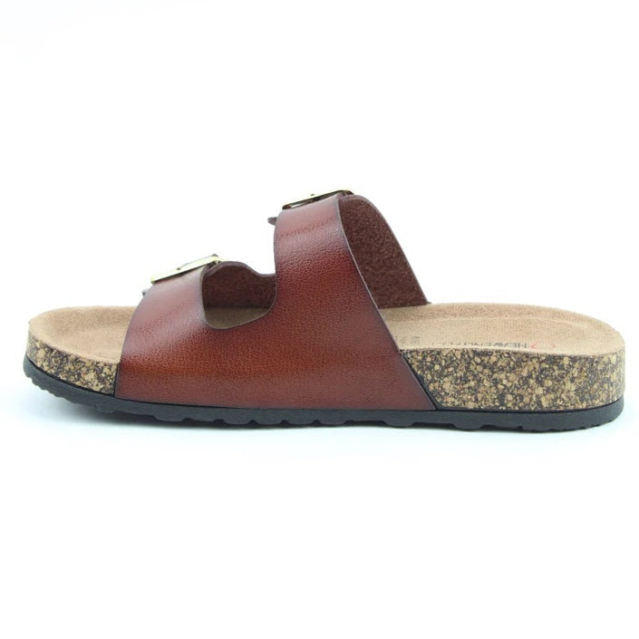 Heavenly Feet Harmony Women's Lightweight Twin Buckle Slip On Mule Slider Redwood