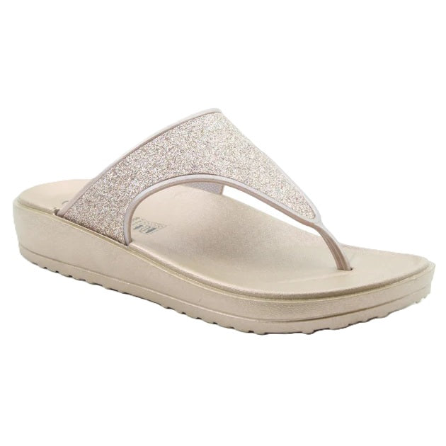 Heavenly Feet Camara Ladies Wedged Toe Post Gold