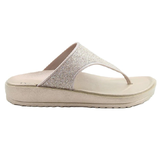 Heavenly Feet Camara Ladies Wedged Toe Post Gold