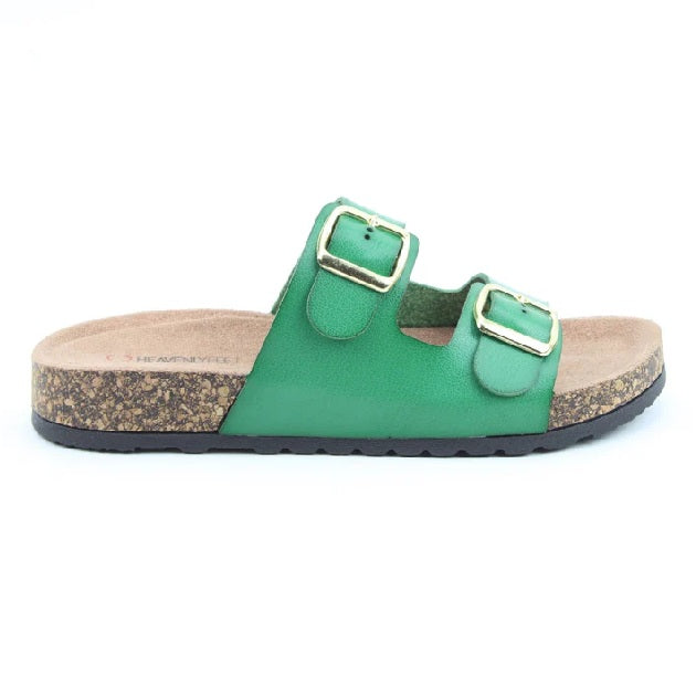 Heavenly Feet Harmony Women's Lightweight Twin Buckle Slip On Mule Slider Fern