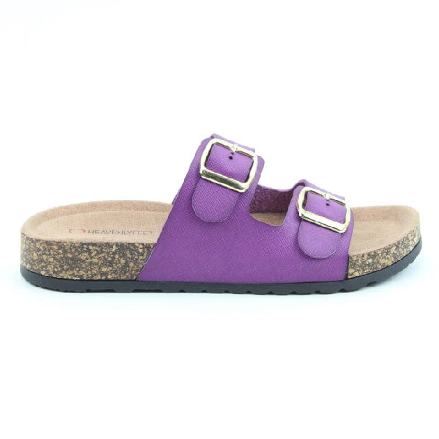 Heavenly Feet Harmony Women's Lightweight Twin Buckle Slip On Mule Slider Purple