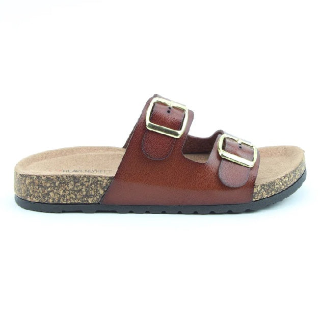 Heavenly Feet Harmony Women's Lightweight Twin Buckle Slip On Mule Slider Redwood