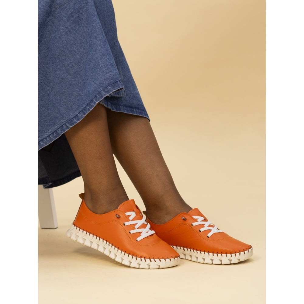 Lunar St Austell Leather Plimsoll Orange