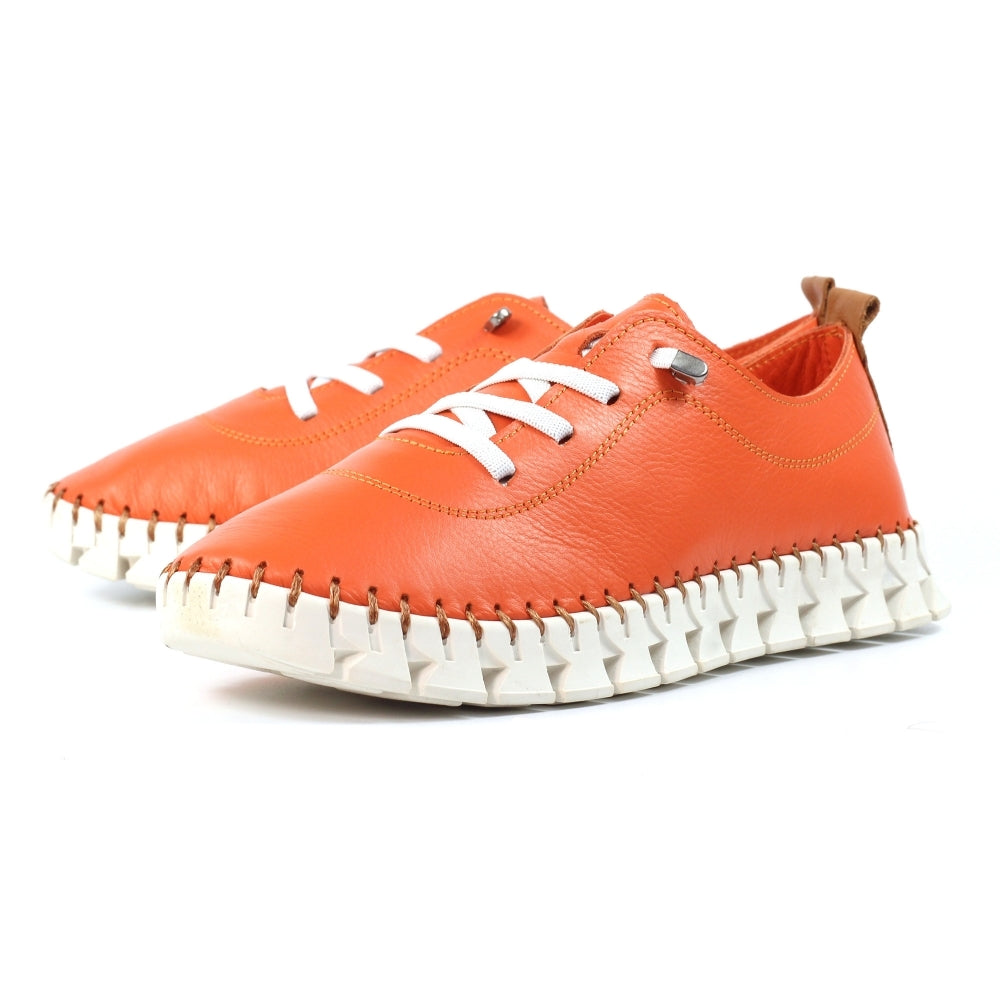 Lunar St Austell Leather Plimsoll Orange
