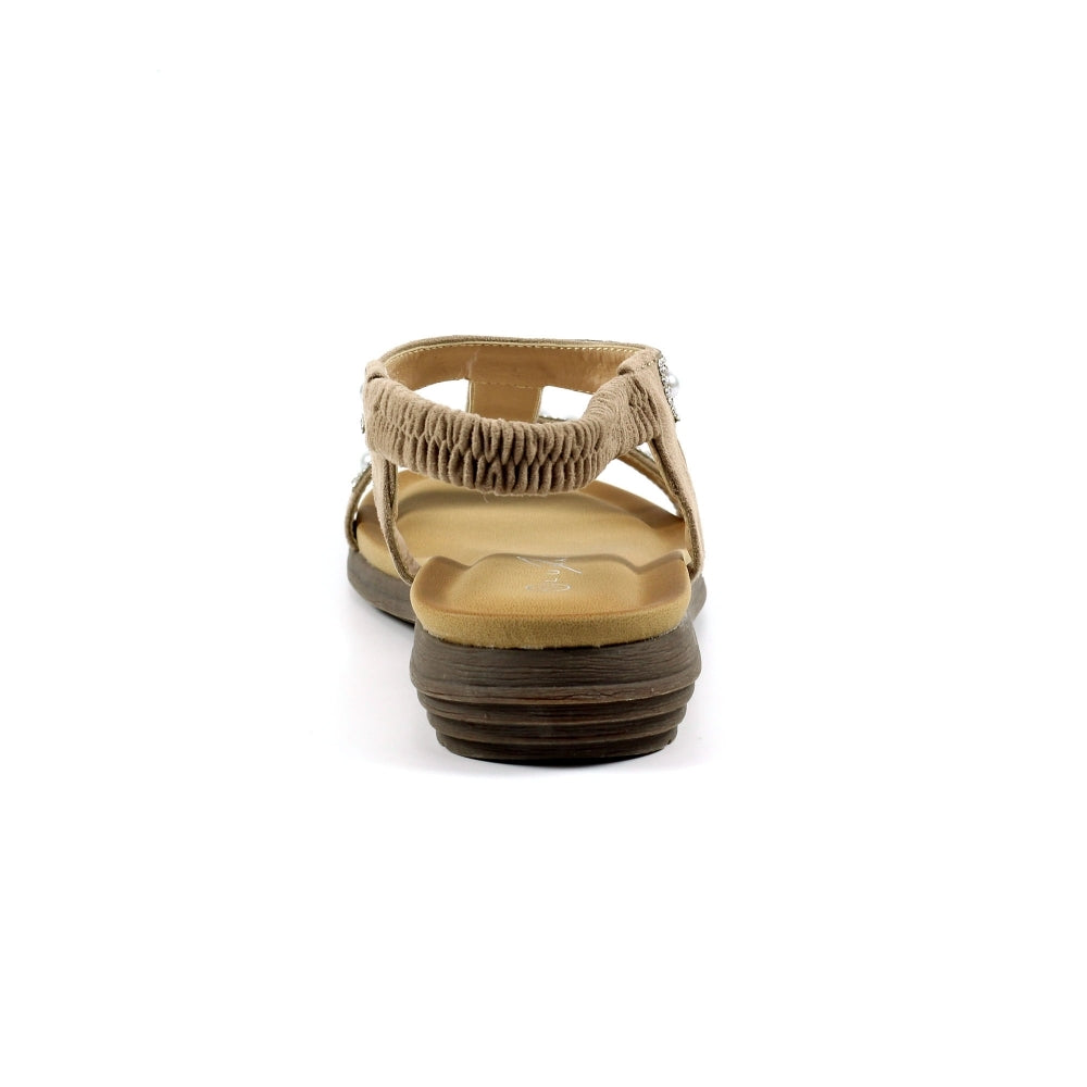 Lunar Tancy Women's T Bar Slingback Diamante Sandal Beige